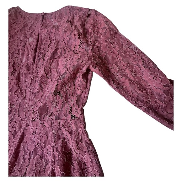 NWT Francesca’s Mi Ami lace ruffle-hem mini dress – mauve, long sleeve, sz S - Picture 4 of 11